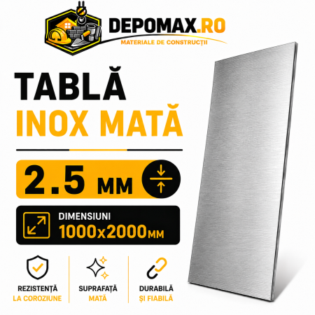 Tabla inox mata AISI 304 2B, 2.5 x 1000 x 2000 mm, 2 mp